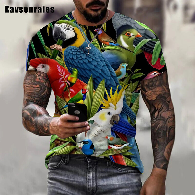 T-shirt Bunga Burung Beo Mode Baru 2022 T Shirt Gambar Cetak 3D Hoodie Hewan Atasan Pakaian Wanita Pria Atasan Streetwear Uniseks Atasan Ukuran Besar