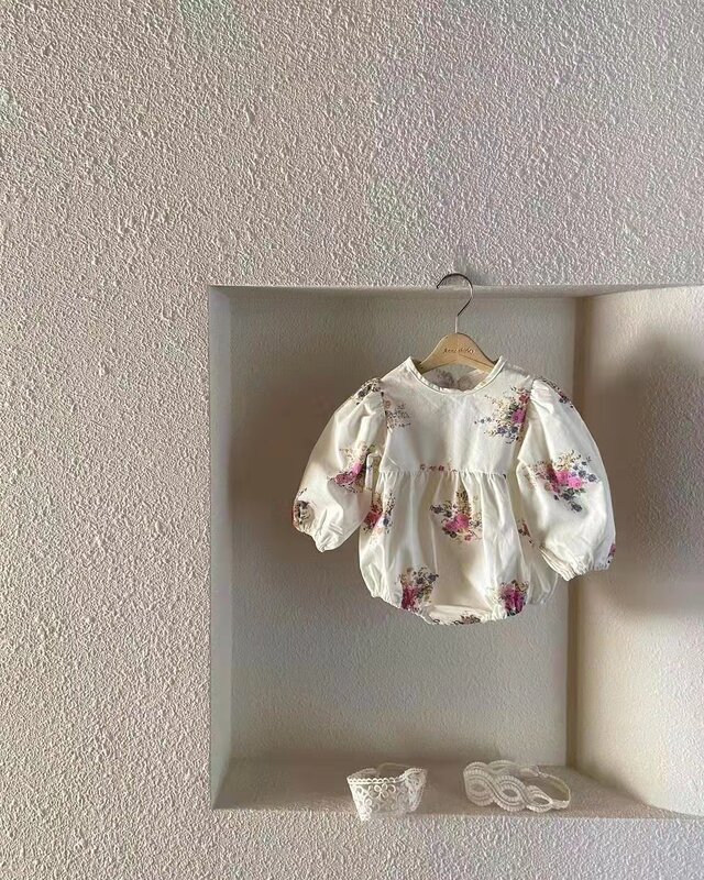 Pakaian Bayi Perempuan Rinikagak Baju Monyet Mode Bayi Perempuan Baru Lahir Katun Linen Musim Semi Lengan Puff Bunga Backless