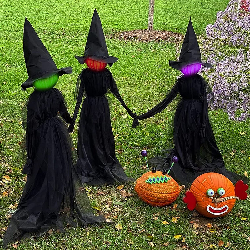 Décoration de sorcières pour Halloween, avec tuyau, bouchon de sol, en plein air, fête de sorcière, jardin, brillant, squelette effrayant, fantôme, accessoire de décoration