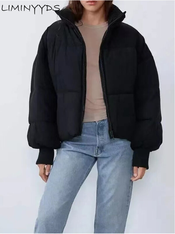 Jaket Wanita Mantel Ukuran Besar Pakaian Luar Berwarna Krem Ritsleting Lengan Panjang Wanita Mantel Tebal Hangat Musim Dingin Solid Jaket Fashion Wanita Jaket