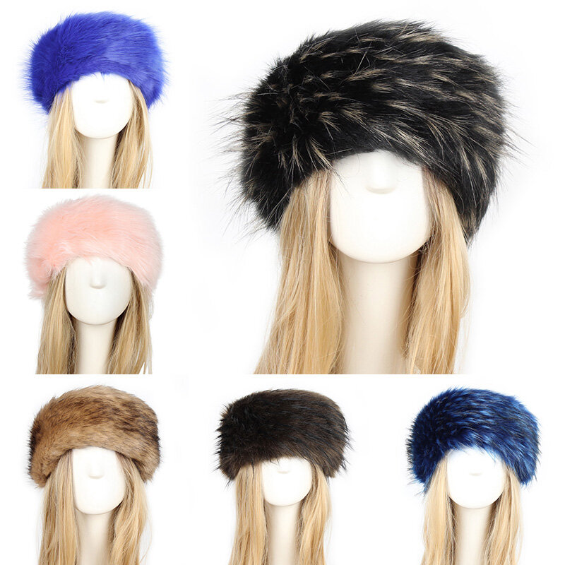 Winter Dicke Flauschigen Stirnband Für Frauen Männer Pelz Haarband Russische Pelzigen Ohrenschützer Elastische Turban Breite Headwear Ski Hut Zubehör