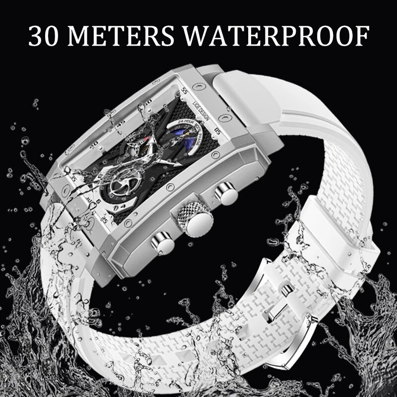 Часы наручные LIGE мужские с силиконовым ремешком, спортивные брендовые люксовые кварцевые повседневные водонепроницаемые, с хронографом