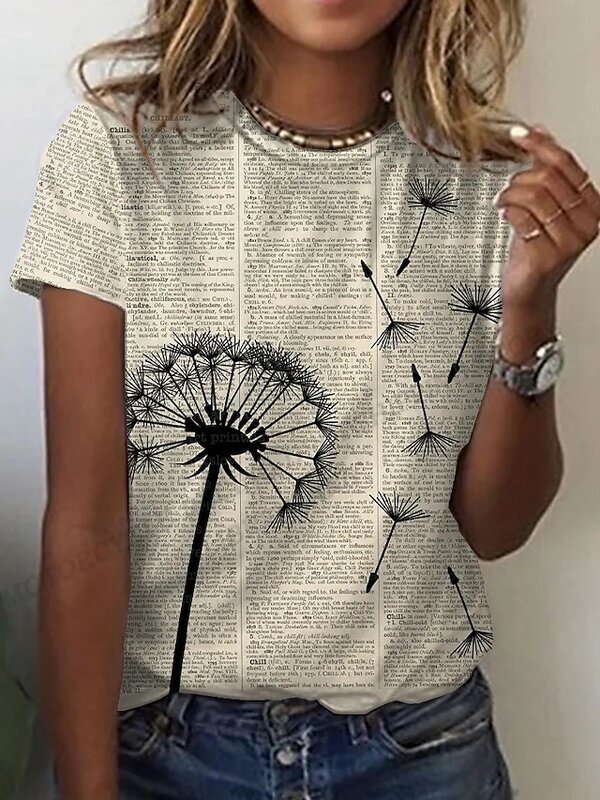 Dandelion 3d พิมพ์เสื้อยืดแฟชั่นสำหรับผู้หญิงเสื้อยืดดอกไม้ T เสื้อ Harajuku สั้น Tees ฟิตเนส Breathable หญิง Tshirt