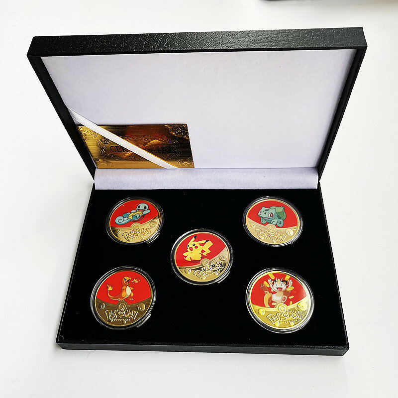2022 Очаровательная памятная монета Покемон кавайные узоры Пикачу Позолоченные цветные 46 узоров Коллекция аниме Идеальные подарки