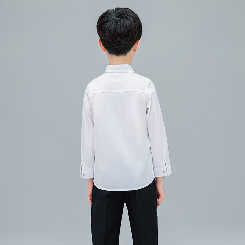 طفل رضيع ملابس المراهقين زي مدرسي الفتيان قمصان بيضاء طويلة الأكمام بدوره إلى أسفل طوق الاطفال قميص للأولاد الأطفال بلايز