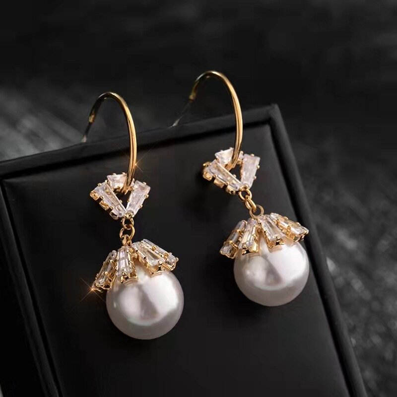 Boucles d'oreilles rétro longues pour femmes, accessoires de haute qualité, Champagne, perle française, bijoux pour filles