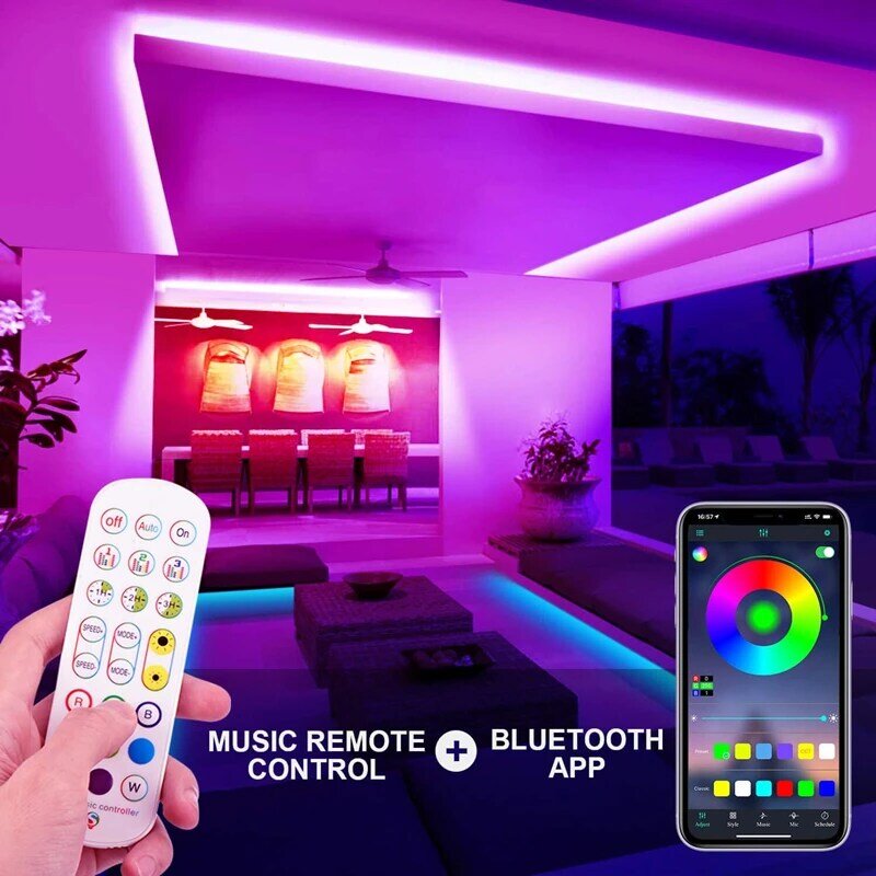 Tira de luces LED con Bluetooth y USB, cinta luminosa Flexible de diodo para retroiluminación de pantalla de TV y escritorio, RGB, SMD, 5V, 1-20M