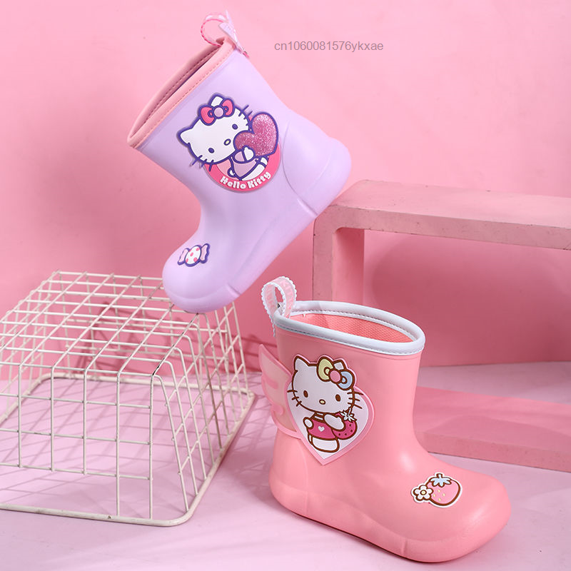 Водонепроницаемые резиновые Нескользящие сапоги для мальчиков и девочек, с рисунком Hello Kitty
