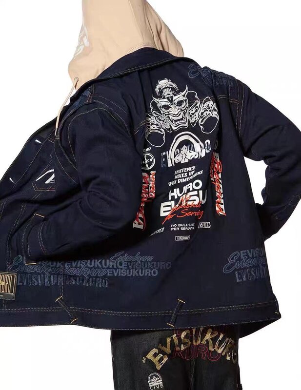Retro Japan Stil Y2k 90S Neue Männer der Prajna Stickerei Top Jeans Hohe Qualität Top Casual Jeans Hip Hop 100% baumwolle Denim Jacke