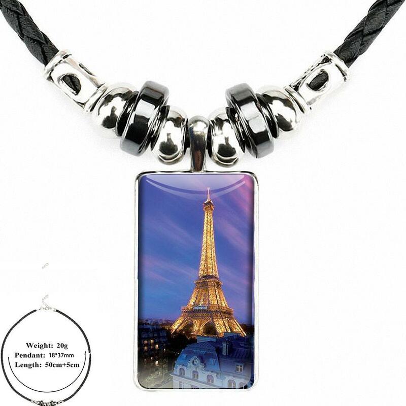 Collar con colgante de cristal hecho a mano con la Torre Eiffel de París, para mujeres y niños, medio colgante rectangular