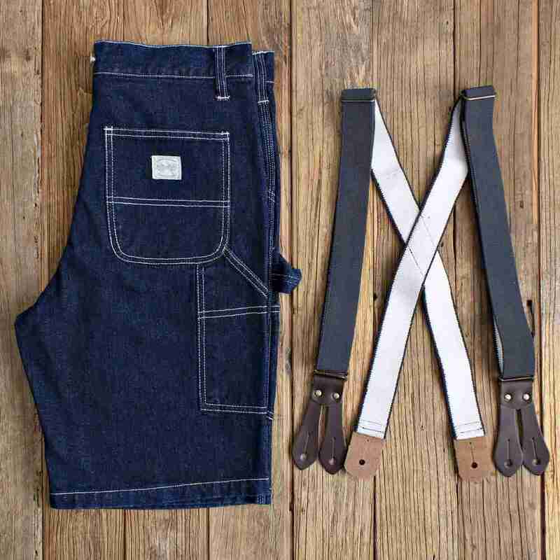 Celana Pendek Denim Antik untuk Pria Pakaian Kerja Bergaris Kereta Api Pertengahan Pinggang Lurus Pakaian Pria Kasual Musim Panas