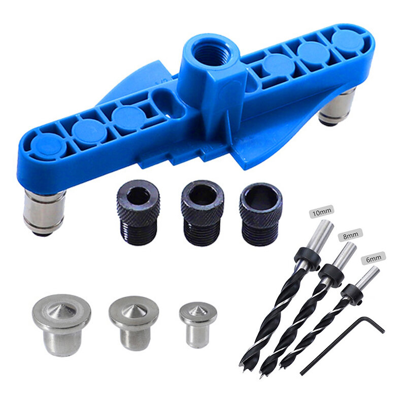 Woodworking Pocket Hole Drilling Jig Kit 6/8/10mm Self-Centering Vertical Dowel Scriber Locator Holes Punching Drill Bits Tool