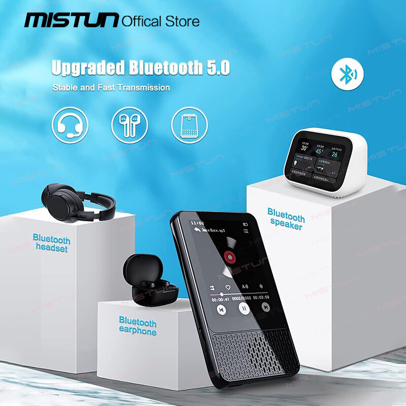 Bluetooth 5.0を備えた完全なタッチスクリーンmp3音楽プレーヤー,Hi-fi mp4を備えたビデオプレーヤー,スピーカー/歩数計/ボイスレコーダー,2.4インチ