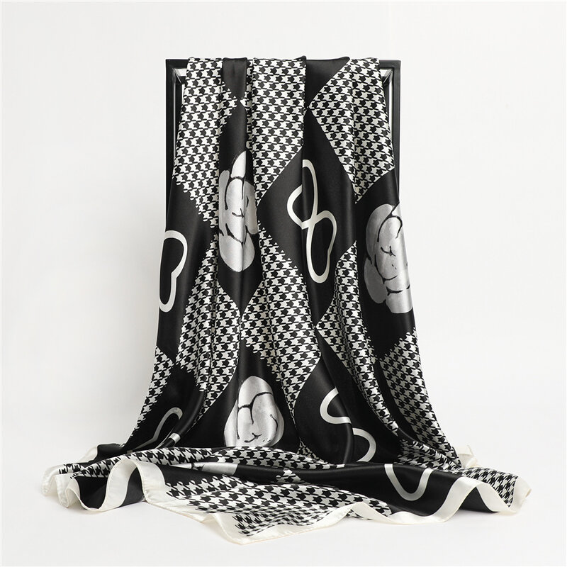 Pañuelo cuadrado de seda a cuadros para mujer, Bandana musulmana de lujo, chales a la moda, Fular de 90cm, 2022