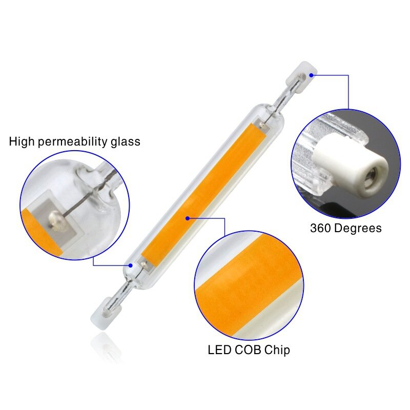 Bombilla R7S regulable de 78mm, 5w, 118mm, 10w, tubo de luz led R7S de vidrio J78 J118 RX7S, lámpara halógena de 220-240V