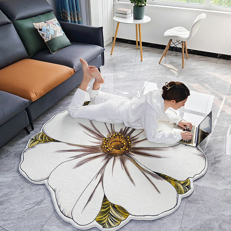 Gaya Eropa Karpet Ruang Tamu Bunga Putih Karpet Kamar Tidur Tahan Tanah Domba Kasmir Karpet Lantai Wol Bunga Karpet Mandi Tikar