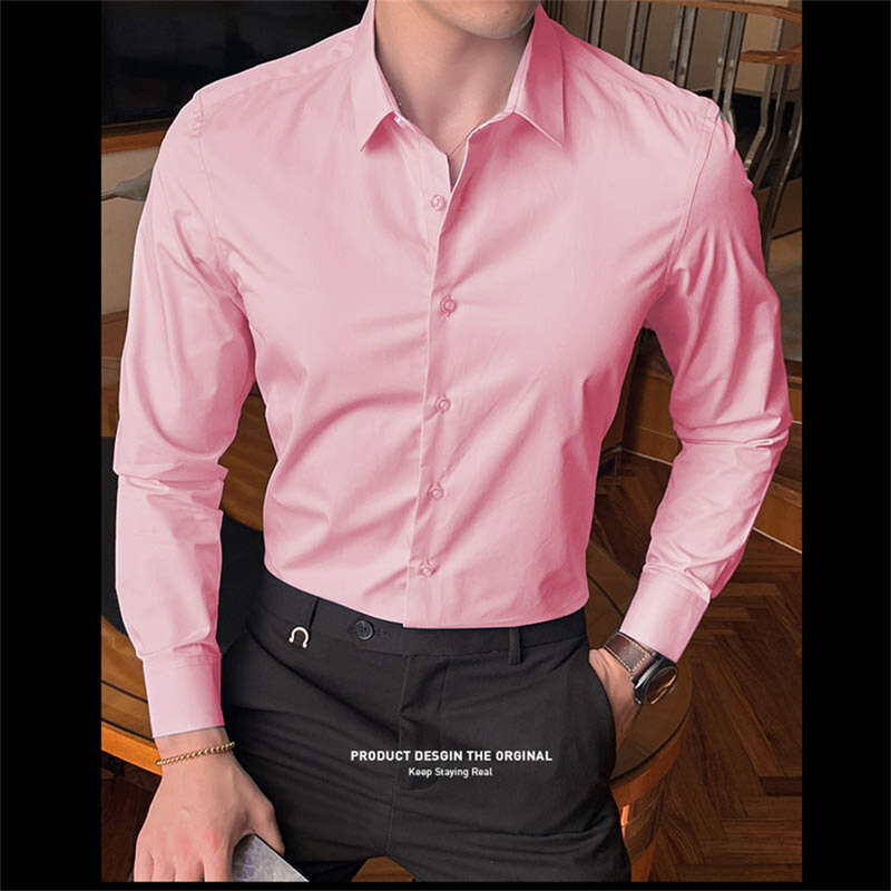 Новинка 2023, модная рубашка с длинным рукавом, однотонная, обычная, подходит для мужчин, повседневная, деловая, белая, черная, Классическая рубашка
