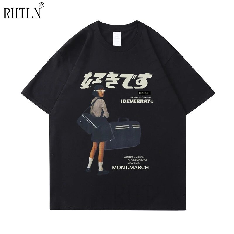 Hip Hop Thời Trang Dạo Phố Harajuku Camiseta Menina Japonês Kanji Imprimir Camiseta 2021 Homens Verão De Manga Curta Camiseta De Algodão