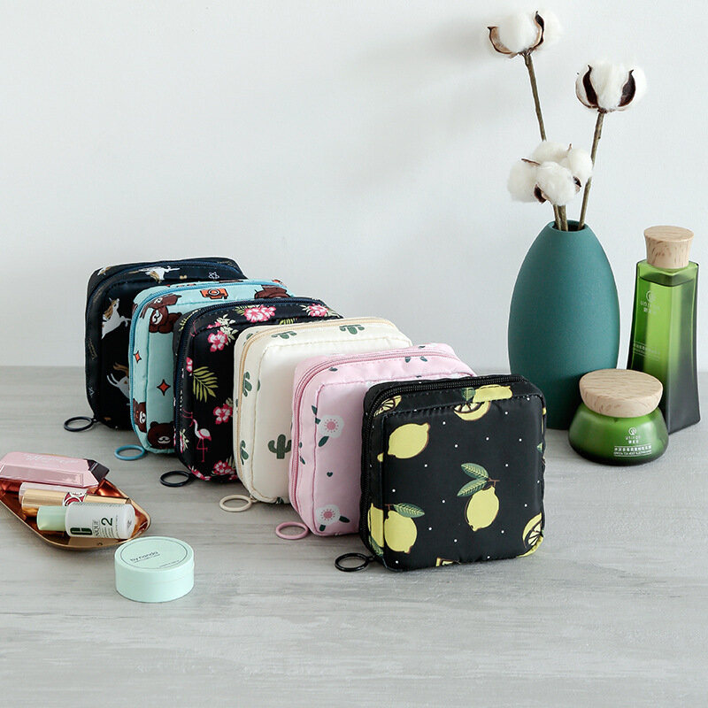 Women Portable Sanitary Napkin Tampon Storage Bag Cotton Travel Makeup Storage Bag Literary Zipper Coin Purse Sundries Storage