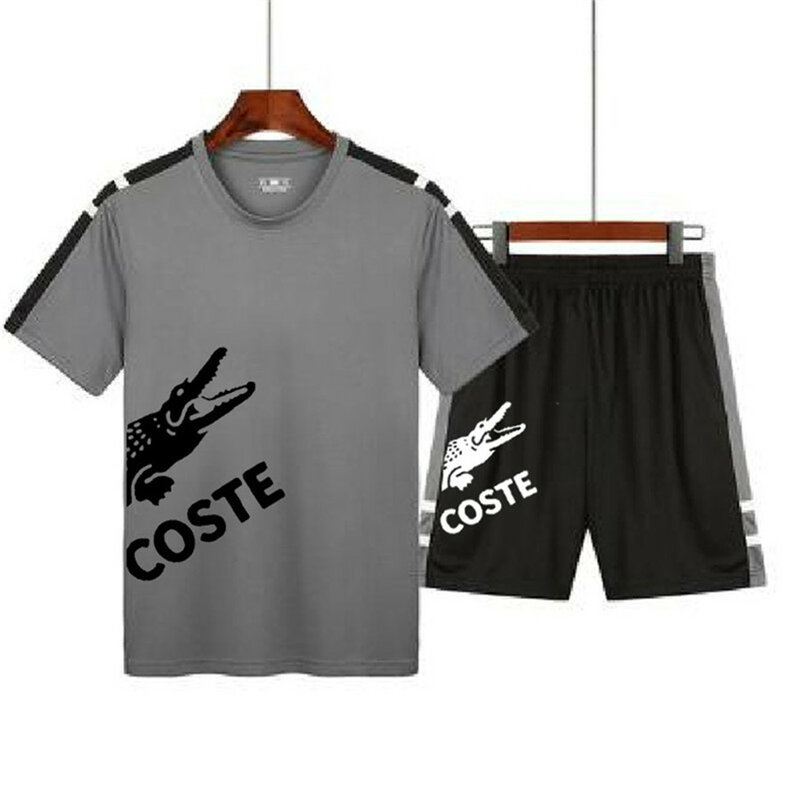 Traje deportivo de verano de 2 piezas para hombre, camiseta + pantalones cortos de playa, moda informal, traje holgado de manga corta para hombre 2022