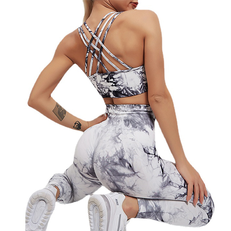 Women's Yoga Set Tracksuit Female Clothing Sexy New Tie-dye Sportswear High Waist Athletic Leggings Workout Bra Tight Suits