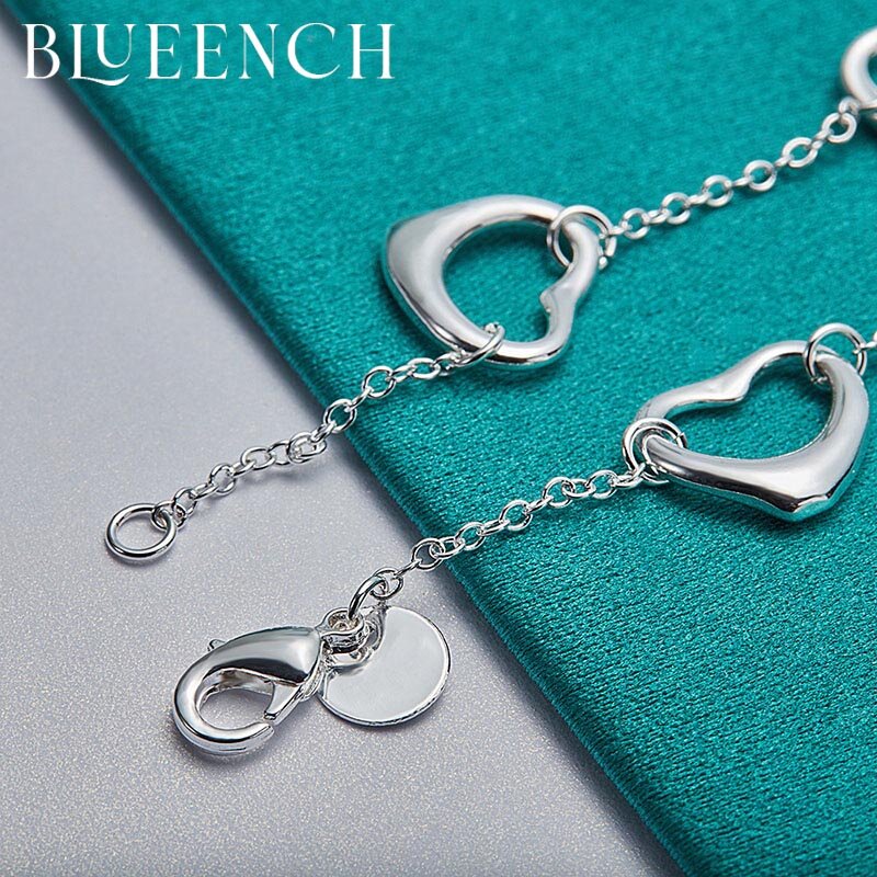 Bueench-pulsera de plata de ley 925 con cinco corazones para mujer, regalo de cumpleaños, joyería de moda para boda