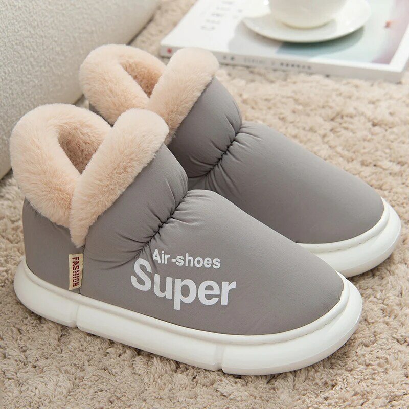 Zapatillas de felpa Unisex para hombre y mujer, calzado de suela plana gruesa, botines cálidos de algodón para nieve, par de zapatillas de invierno