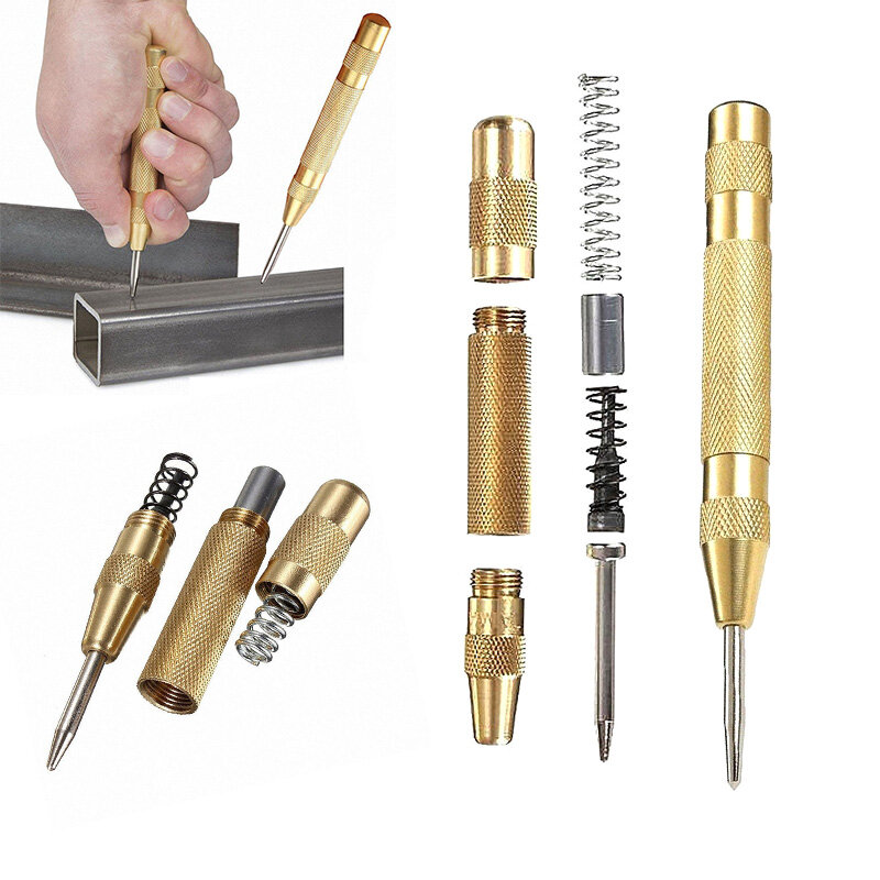 Punzón automático de Pin central con resorte, herramienta de perforación de centro, marcador de perforación de hendidura de madera, brocas de carpintería