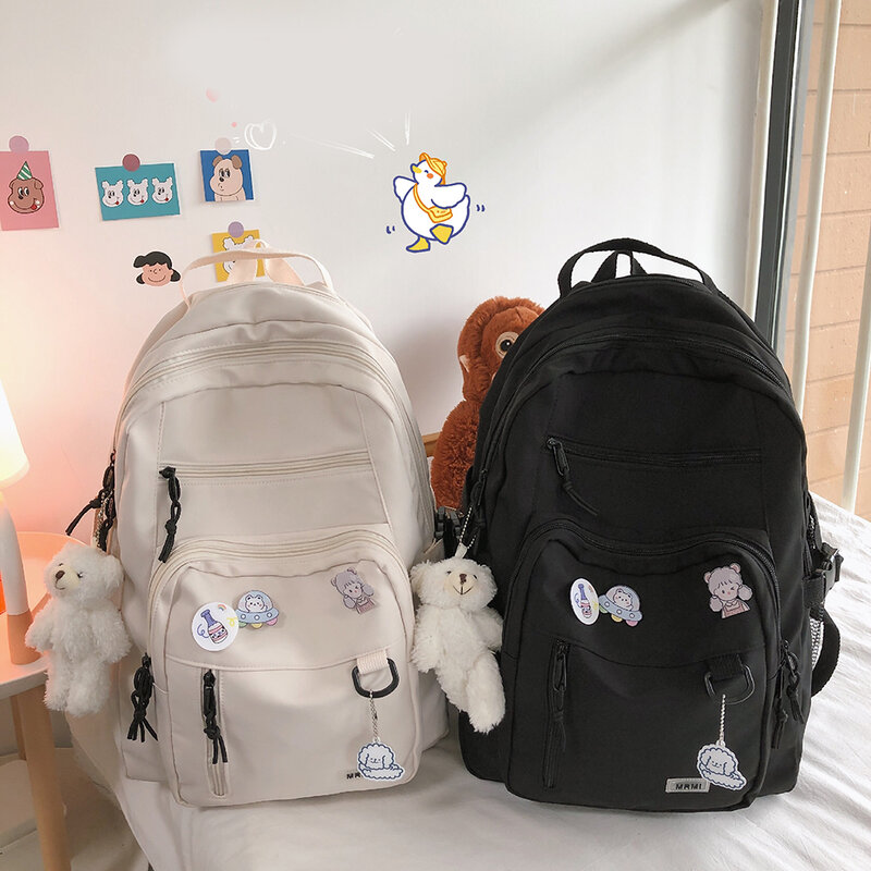 Simples faculdade mochilas multi-bolso casual viagem mochilas de grande capacidade estético mochila alça ajustável para o ensino médio