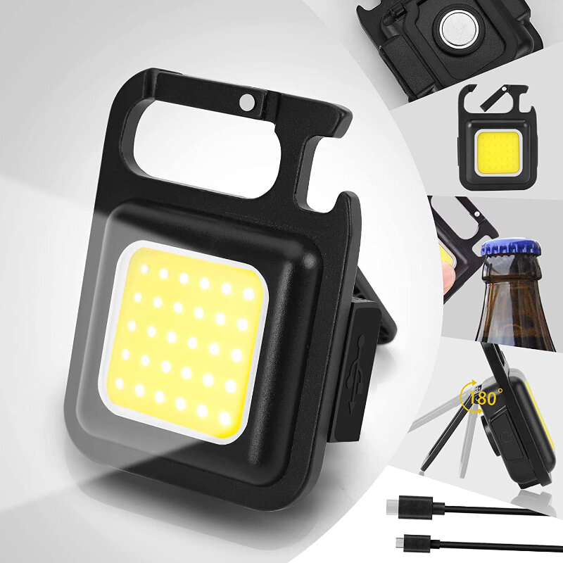 Мини-светильник рабочий с COB-матрицей, лампа с брелоком, зарядка через USB, аварийные лампы, мощный магнитный портативный светильник для ремонта и кемпинга