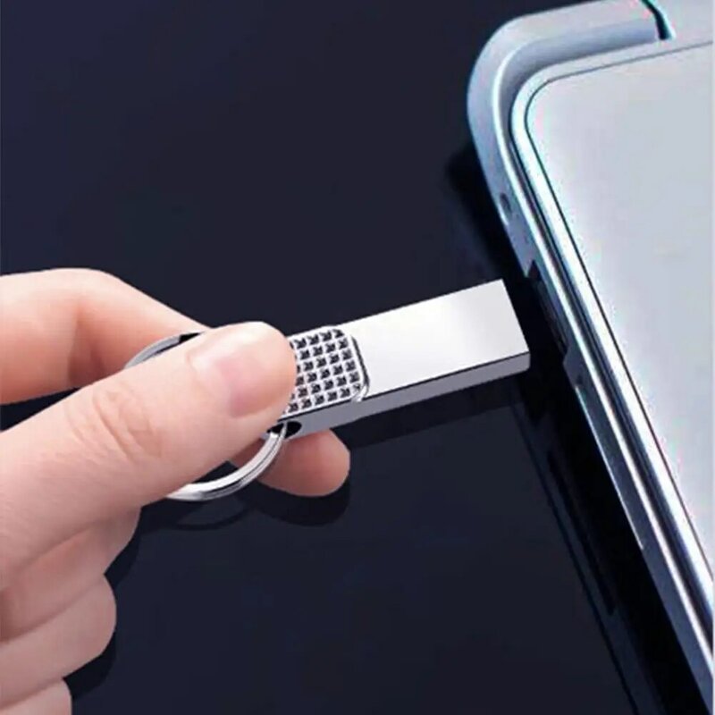128G U Disk Pen Memory Storage Drive USB 2.0 Flash Stick ad alta velocità anello portachiavi argento convertitore rapido disco metallico impermeabile