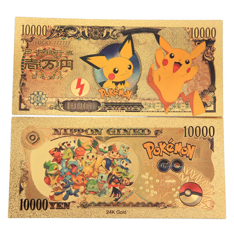Pokemon Manga Pikachu Gold Commemorative Banknote Cards Anime Collection Peripherals Best Gifts Toys For Children