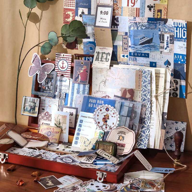 Paquete de papel de Material Vintage de 88 piezas, papel de fondo troquelado, pegatinas de tarjeta, decoración, diario, nota, álbum de recortes, papelería