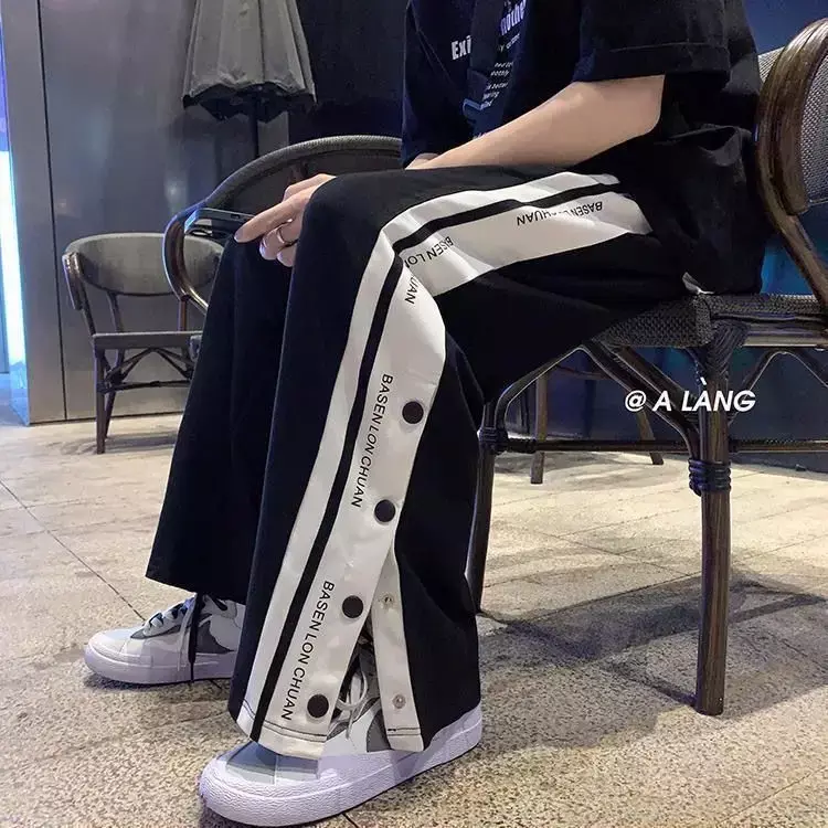 MINGLIUSILI-Pantalones rectos de pierna ancha para verano, pantalón holgado con botones laterales, versión coreana, 2022