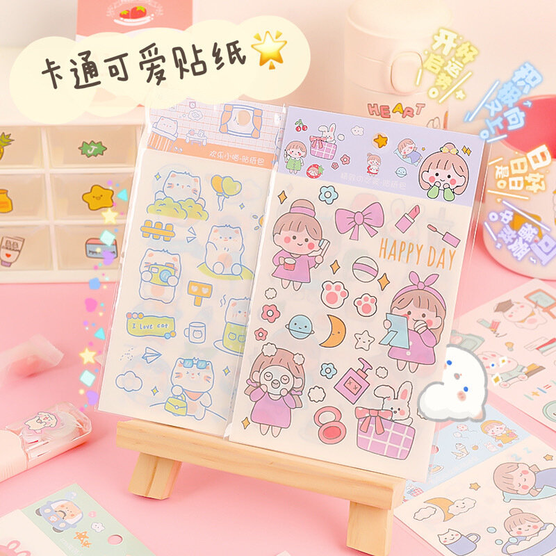 Simple Cartoon Sticker Japanese Hand Account Girl Decoration Diary Homework Wall Stationery Korean Kawaii Decor Diy Journal Plan