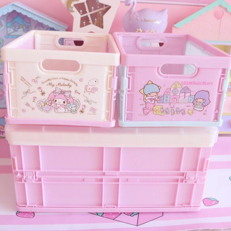 Sanrio Folding Storage Box Kawaii Anime Cartoon Series Melody Cinnamorol Storage Folding Glove Box Storage Box Cute Festive Girl
