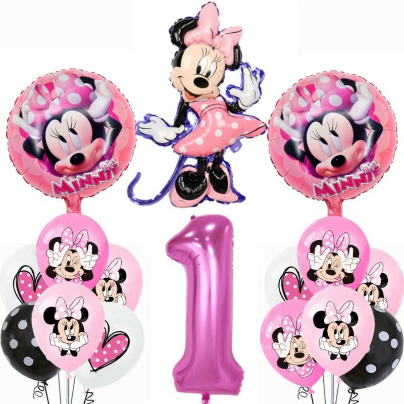 10 People Disney Minnie Mouse Party Decoration Balloons Set Minnie Banner Disposable Tableware Baby Shower Decor Birthday Gift