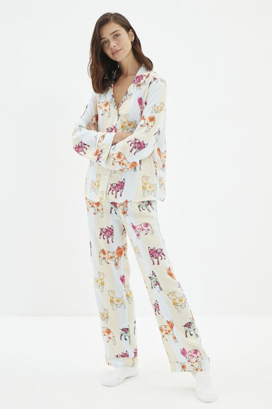 Trendyol – pyjama tissé en Viscose à motifs, ensemble