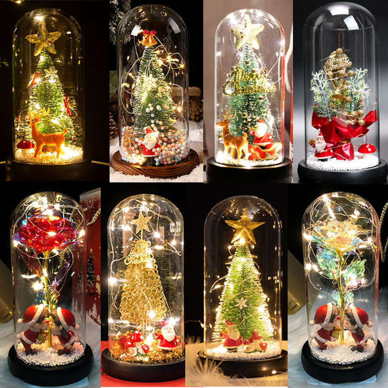 Holiday Lighting Elk Santa Tree In Glass Cover Fairy LED Lights Christmas Decorations for Home Navidad Wedding Decor Night Light
