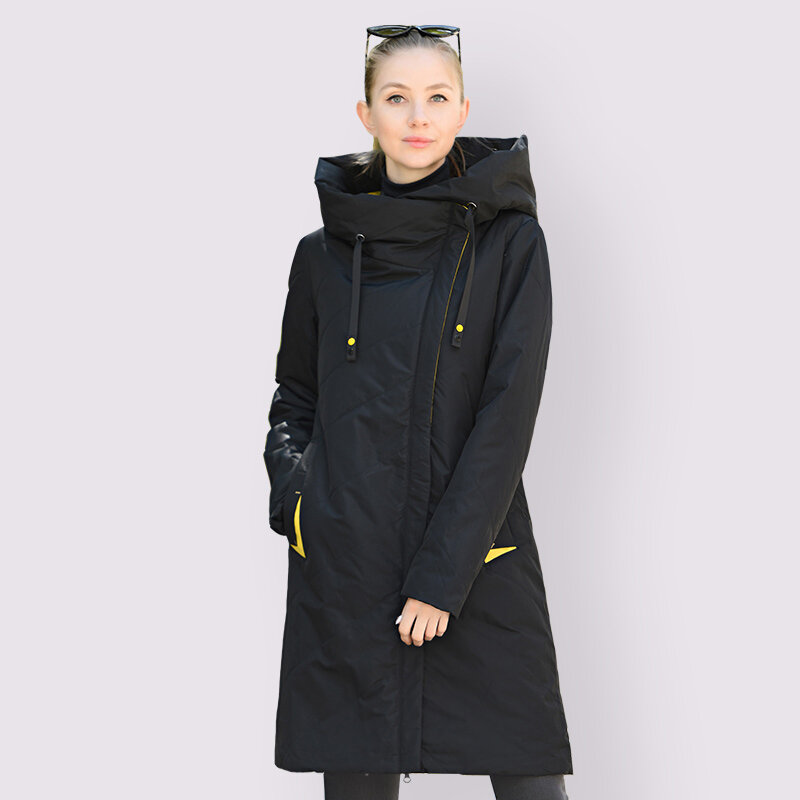 Docero 2022 designer nova primavera outono parkas das mulheres jaqueta de algodão fino longo à prova de vento elegante casaco com capuz acolchoado outerwear