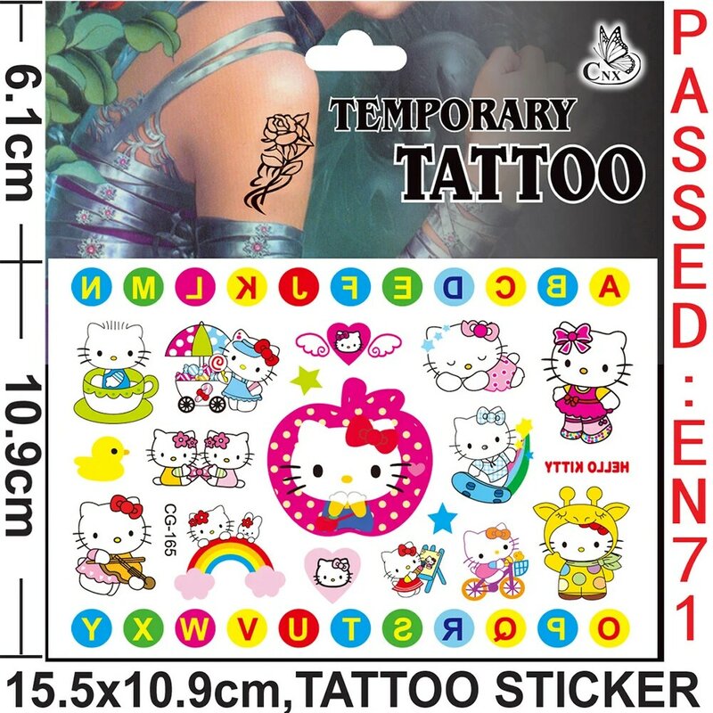 Pegatina de tatuaje falso temporal de Hello Kitty para niños, juguete divertido de dibujos animados, arte corporal de brazo y cara, tatuajes impermeables, regalo para niños