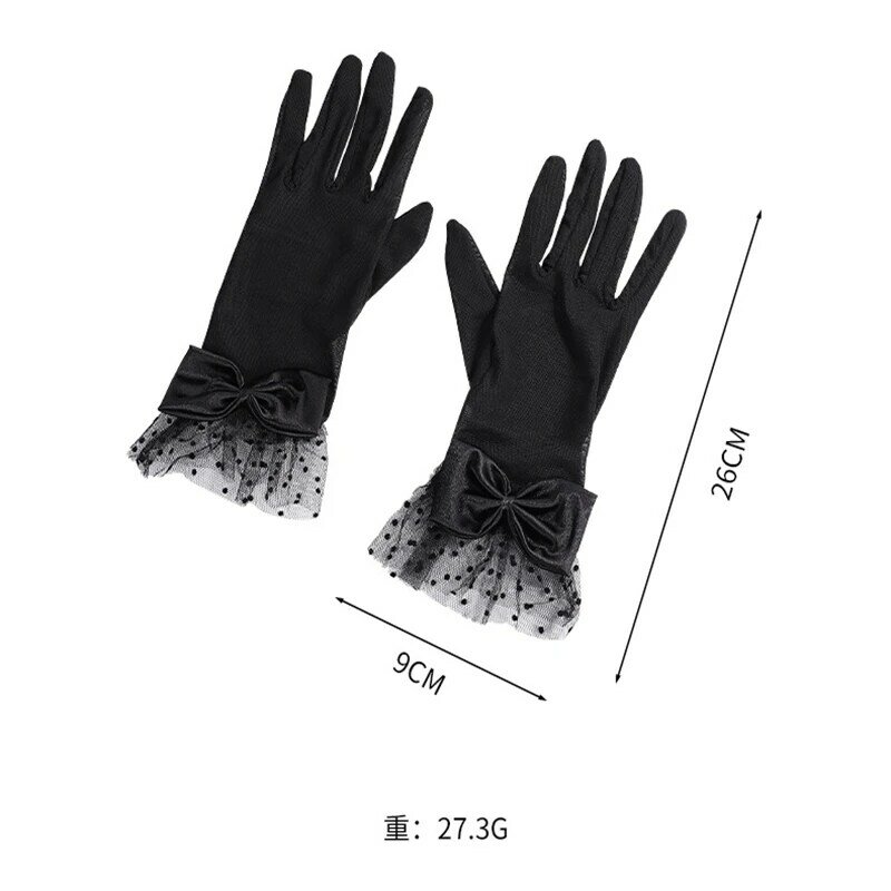 Women Black Summer Uv-proof Driving Gloves Mesh Fishnet Gloves Lace Mittens Full Finger Girls Lace Fashion Gloves