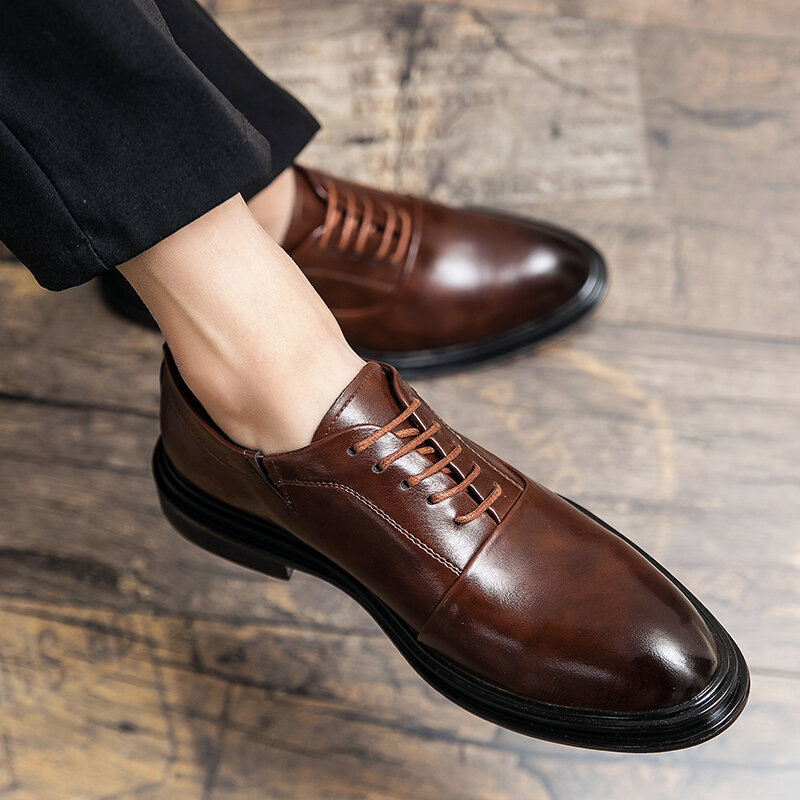 Zapatos Oxford formales de negocios a prueba de agua, zapatos de boda con cordones, zapatos de oficina, zapatos de cuero para novio, zapatos de reunión para hombres