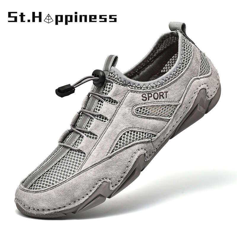 New Men's Mesh Casual Handmade Shoes Fashion Comfortable Driving Shoes Outdoor Breathable Soft Flat Shoes Moccasins Big Size 48
