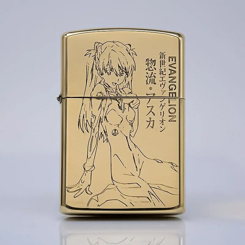 Bandai Anime Peripheral Evangelion-First Machine Kerosene Lighter Pure Copper Carved Anime Character Cartoon Cigarette Lighter