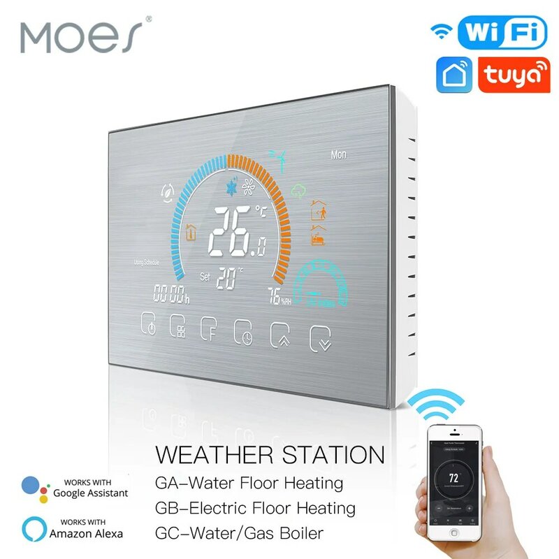 Thermostat WiFi, contrôleur de température Programmable, chaudière à eau/gaz au sol, Station météo Tuya Smart Alexa commande vocale