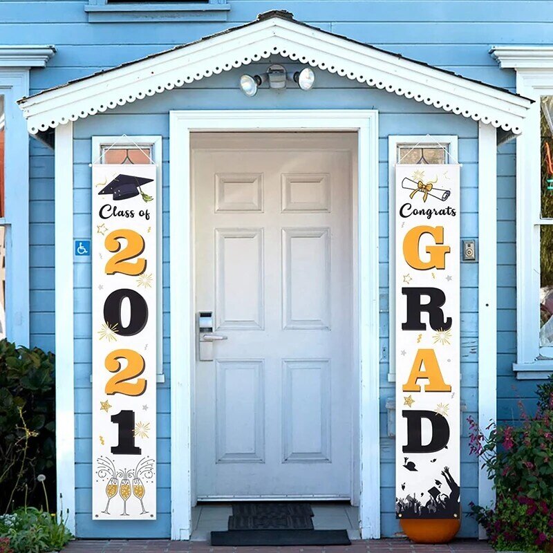 Graduation Porch Sign 2021 Congrats Grad Hanging Banner Outdoor Indoor Home Front Door Graduation Party Decorations