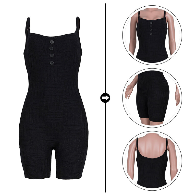 Fitness Knitting Playsuit Women Sexy Spaghetti Strapless V Neck Backless Summer Short Jumpsuit Outfit Sportwear Rompers Overalls