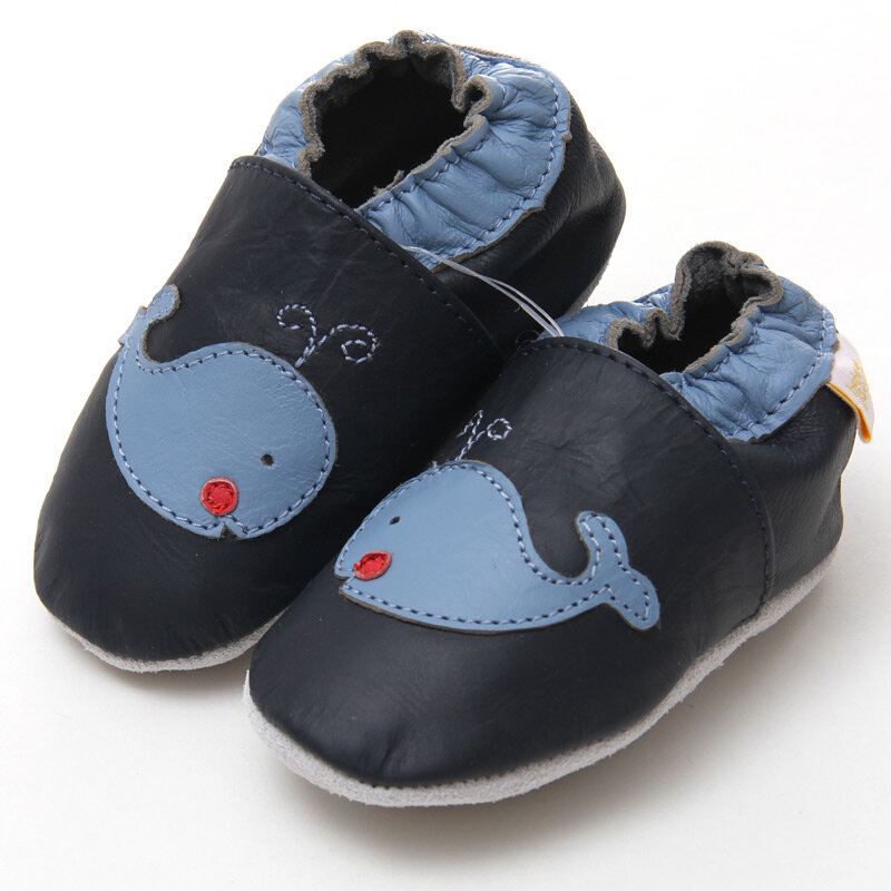 Mocassins de couro para bebês infantis, chinelo animal, sapatos macios para criança, sapatos Blue Crib, First Walker, 0 a 4Y