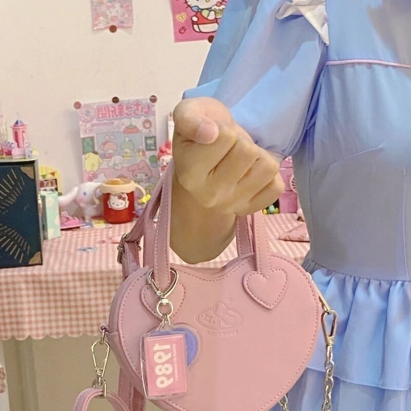 Borsa a mano Lolita giapponese per ragazze borsa a tracolla da donna piccola per cellulare borsa a tracolla a cuore carino Kawaii femminile 2022